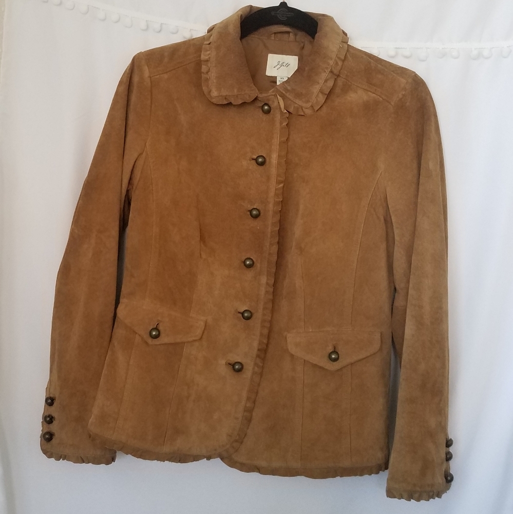 J.Jill Tan Suede genuine Leather Button Up Jacket